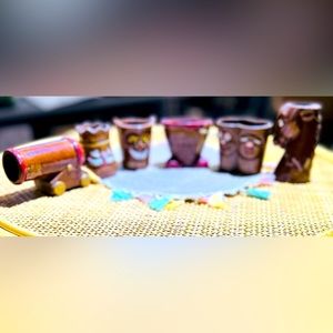 Vintage  set of 6 humorous shot glasses mid century hand painted redware